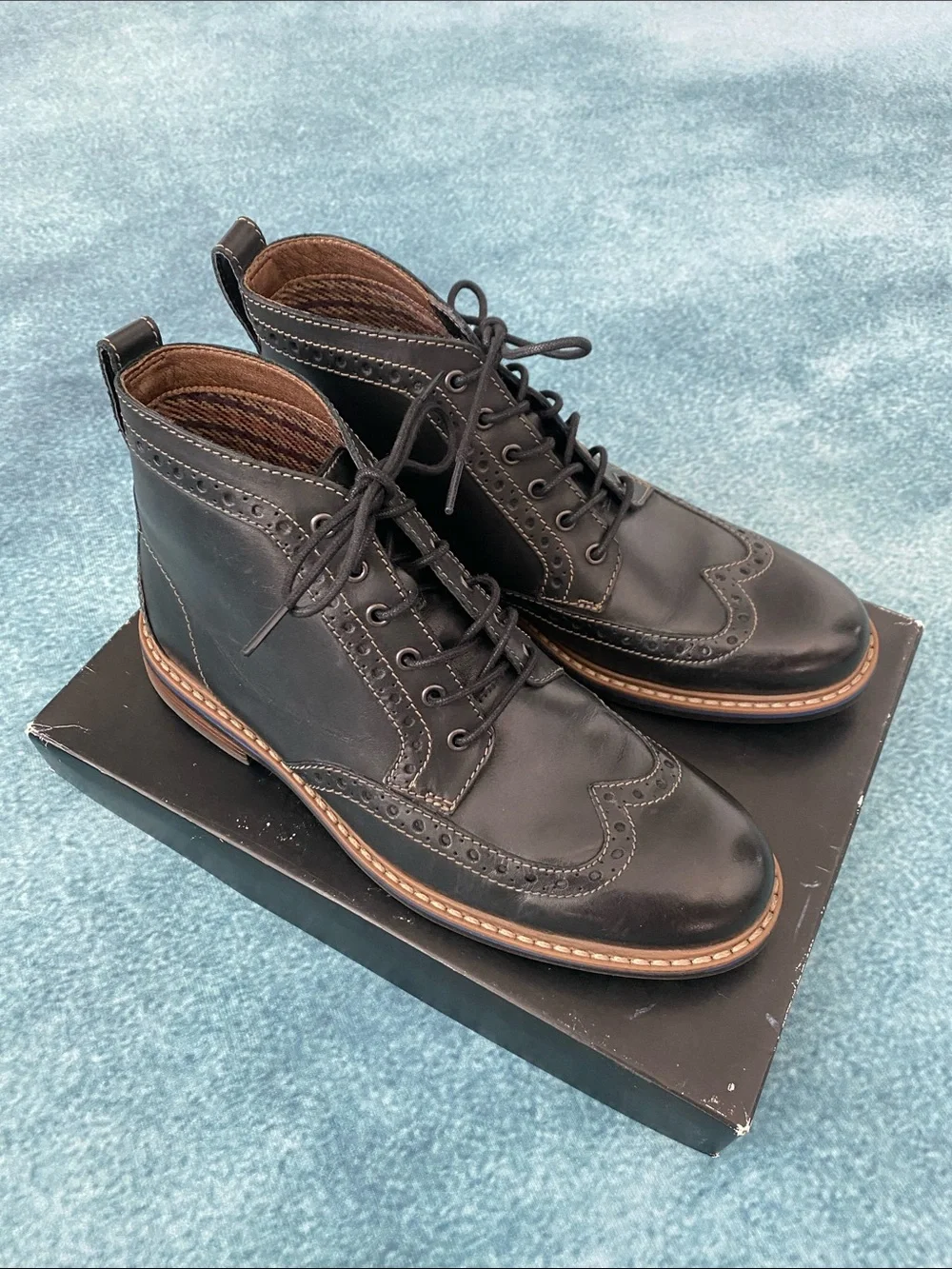 Clark’s BOSTONIAN - Men's Black Leather Wingtip Lace-Up Boots - NEW Never Worn